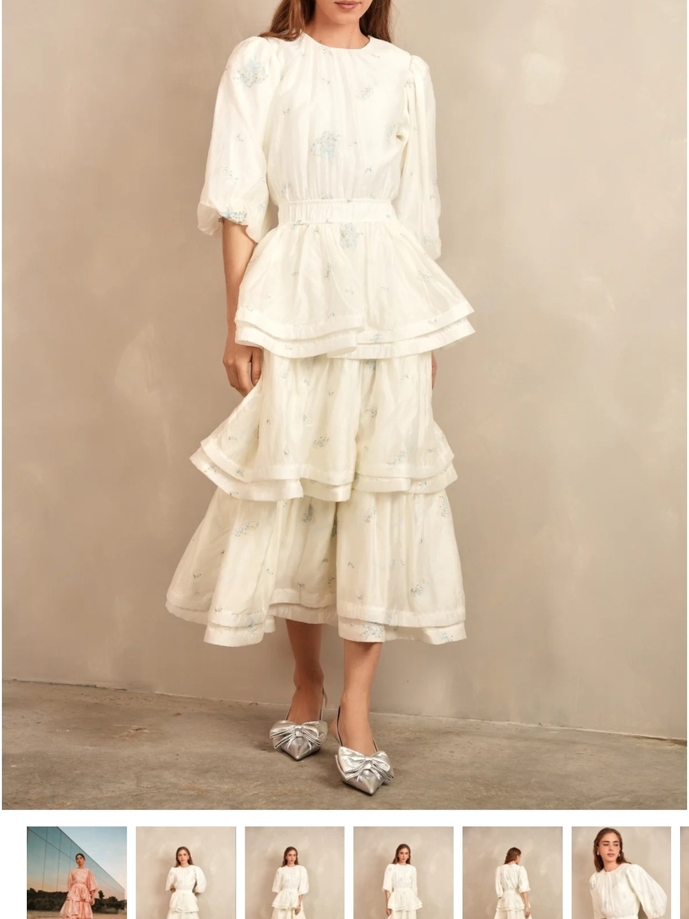 Ivory Tiered Maxi Skirt with Delicate Blue Floral Print - Picture 4 of 5